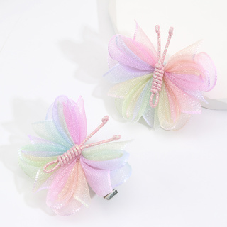 2pcs Cute Cartoon Colorful Mesh Butterfly Clipes De Cabelo Decorativos Acessórios Presente De Férias Para Meninas Bebês