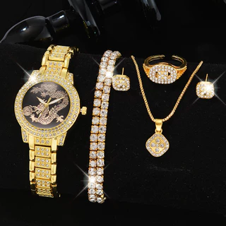 5 Pcs Dragon Element Watch Relógio De Quartzo De Luxo Leve E Simples Da Moda Feminina