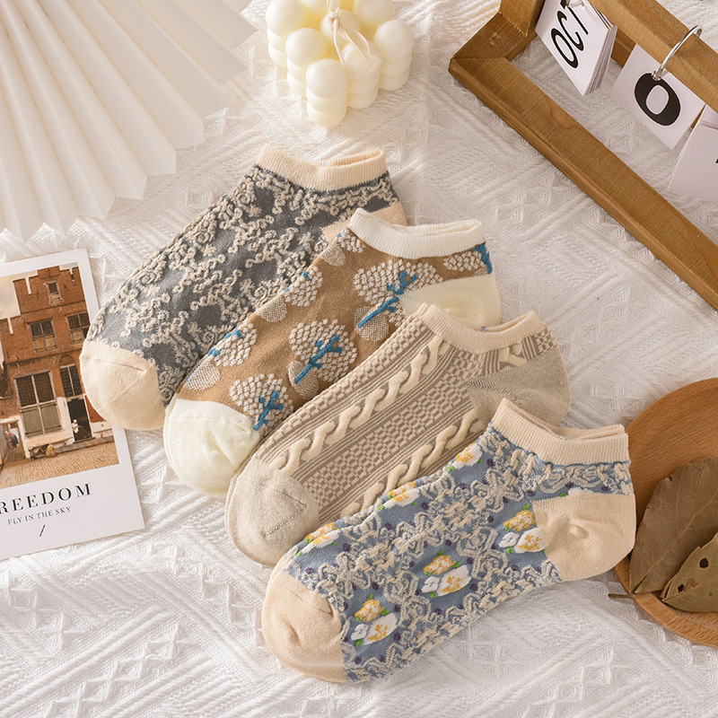 Meias de Calcanhar Ladies Spring Autumn Socks Palace Estilo Palácio de Meias de Calcanhar Não Gotejantes