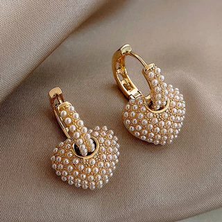 Coreano Design Simples Pérola Amor Brincos Em Forma De Coração Moda Temperamento Jóias Para Mulher em Oferta na Shopee