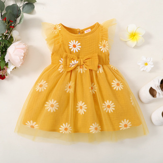 Vestido de verão para meninas de 2 a 8 anos, vestido de princesa com manga  voadora