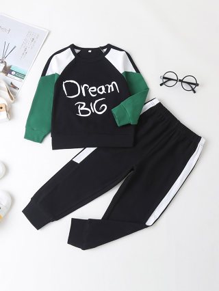 Fato de Outono para Meninos Fato de Outono para Meninos Raglan Sleeves Carta Imprimir Top Calças Esportivas Fato de duas peças