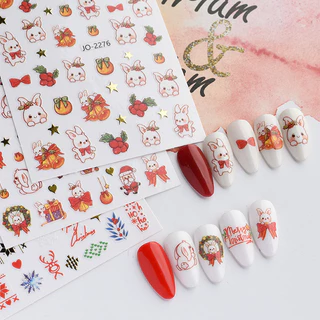 Natal Manicure adesivos de unhas bonito coelho sino Santa Manicure adesivos com adesivo