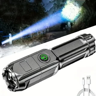 Lanterna LED Zoom Luz Forte Luz Recarregável para Uso Doméstico Exterior Portátil Durável de Longo Alcance Super Brilhante