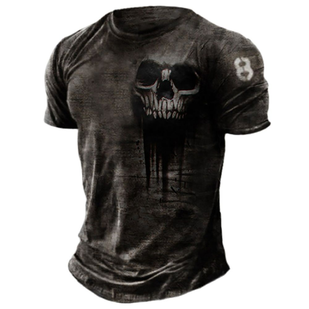 Camiseta De Verão 3d Retro Horror Skull Hip-Hop Rock Street Vestir Manga Curta O-Neck