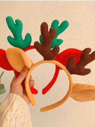 1 Natal Café Vermelho Cor do Café Vermelho Cor do Café Verde Staghorn Woolen Christmas Holiday Necessities Headband Acessórios de Cabelo