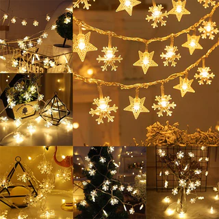 3m/1.5m Luzes de Natal Led Snowflake String Decorativas Estrela à Prova d'Água para Decoração de Ano Novo