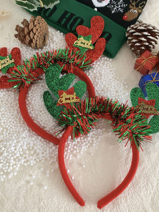 1 Natal Fita de Natal Colorida Lantejoulas Criativas Chifres de Estilo Girly Style Fita de Natal Vermelha Fita de Natal Acessórios de Cabelo