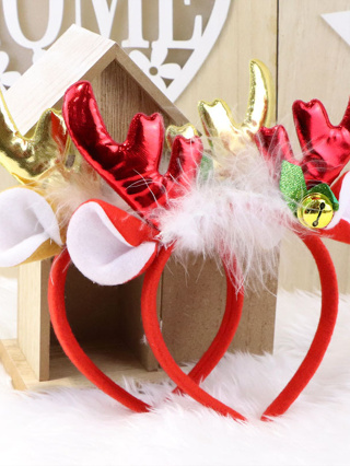 1 Natal Chifres Fofos de Natal Orelhas de Folha Vermelha Dourada Furry Colorful Strip Spring Letter Headband Acessórios de Cabelo Suprimentos de Natal