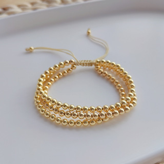 1 Pacote de contas de ouro de várias camadas empilhadas Ladies Casual Fashion Style Cobre folheado a ouro 18k Pulseira com contas de ouro