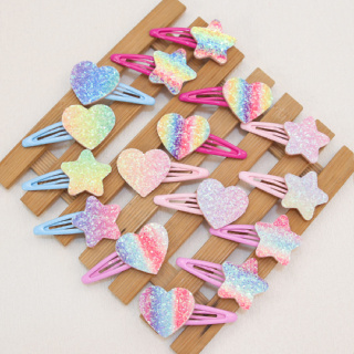 16 Clipes de Cebola Cor-de-Rosa Arco-Íris Cor-de-Íris Clipes de Cabelo Infantil Love Heart Five-pointed Star Gradient Little Girl Side Clip Fluindo Clip de Mar Clip de Óleo Dourado Clip de Cauda de Pôneixo Clip de Cabelo Fofo Acessórios de Cabelo Festa Di