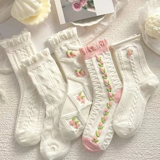 5 Pares Versão Coreana De Meias De Moda E Personalizadas ins Fofas Doces