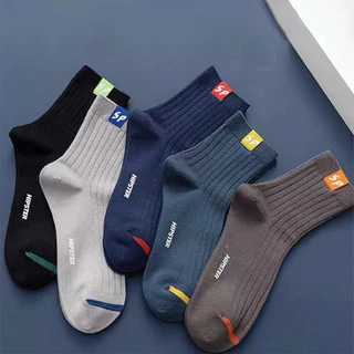 Homens Meias de Algodão Meias de Tubo Médio Sweat-Absorbent Breathable Daily We
