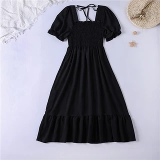 Vestido De Praia Coreano Com Corte Em Trapézio De Manga Curta Plissado floral boho midi Para Mulher