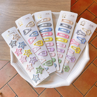 10Pcs/Set Simple Mini Star Heart Geometric Kids Clip De Cabelo Geométrico Doce Cor Faixa Lateral Meninas Clipes Snap