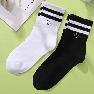 2 Pares De Meias Masculinas E Femininas Com Estampa De Coração – Design Retrô Esportivo Listrado , Casuais Unissex Para em Oferta na Shopee