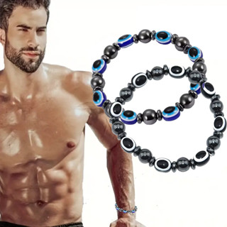 2pcs Pulseira Hematita Magnética , De Bolas De Olho Do Diabo Casal Para Homens , Presente Mulheres Imã Saudável Ajuda A Perda De Peso Jóias