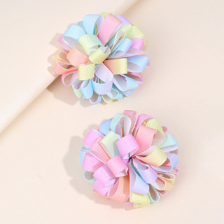 2Pcs Rainbow Ball Hair Clips Festival Korker Ribbon Stripe Bows Com Clip Barrette Pinos Para Crianças