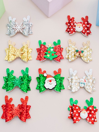 1 Chifres de Natal Chifres de Natal Sequined Snowflake Cartoon Hair Clip Acessórios de Natal Suprimentos de Natal
