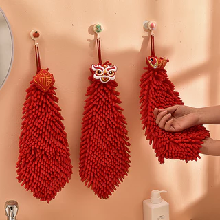 Ano novo Koi Chenille toalha de mão criativa lembrança toalha cozinha pendurado tipo absorvente bola mão grande toalha v