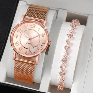 Relógio Coração de Quartzo com Pulseira de Quartzo com Pulseira de Coração de Diamante