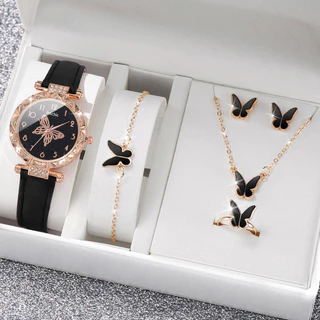 Relógio de Quartzo Ladies Fashion Diamond Butterfly Belt + Conjunto de Jóias Butterfly