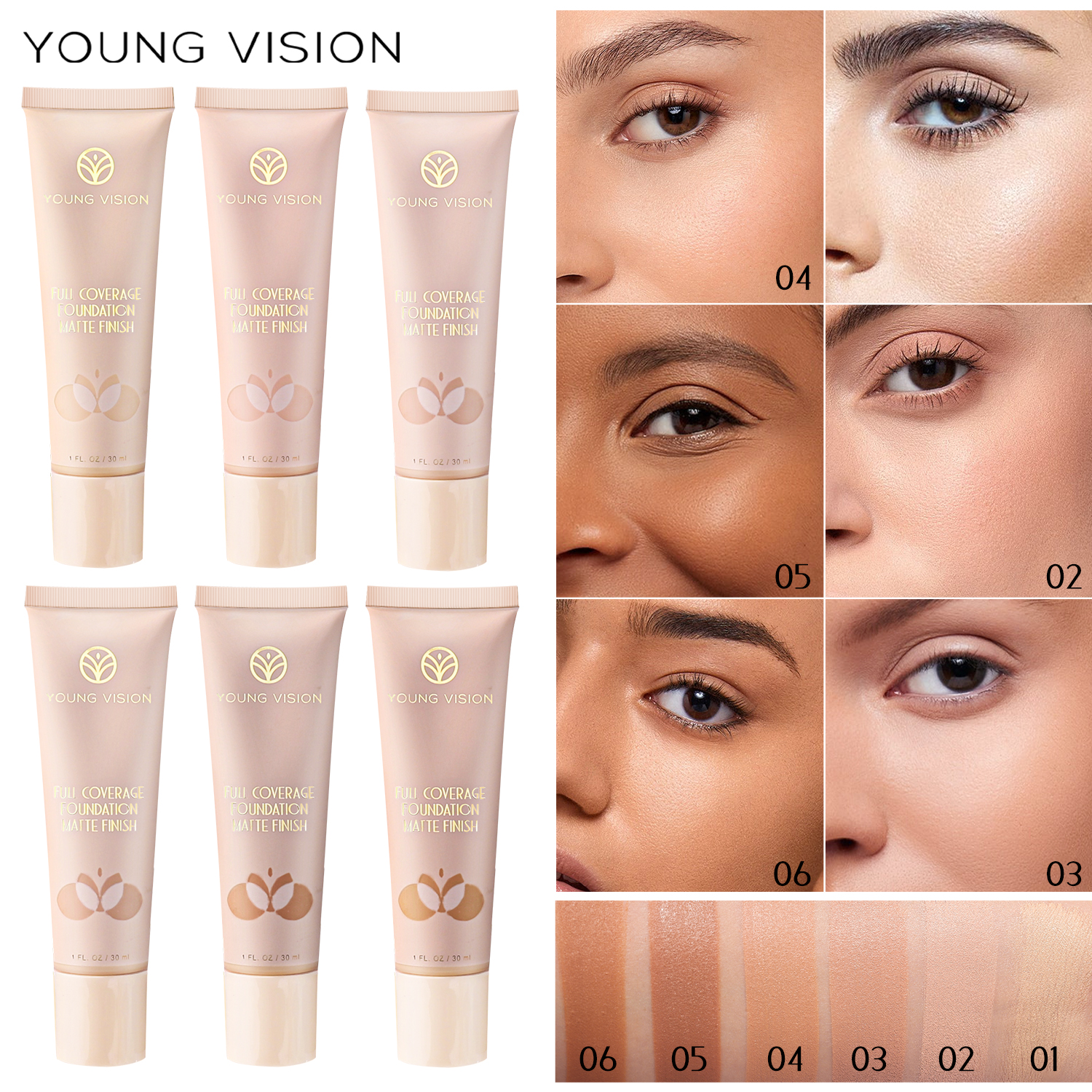 6 Cores Base Líquida Base Líquida Retoque Invisível Creme Base de Tom de Pele Creme Base de Creme Hidratante Matte