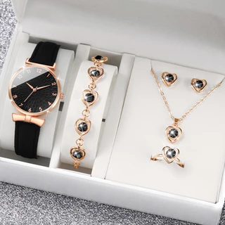 Relógio de Moda Senhoras Cinto Simples Relógio Digital de Quartzo + Jóias de Diamante Conjunto de 4 peças