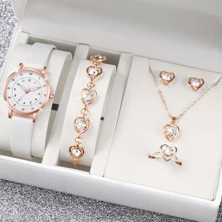 Relógio de pulso de quartzo de superfície Digital Ladies Fashion Relógio de pulso de quartzo + Conjunto de jóias de diamante