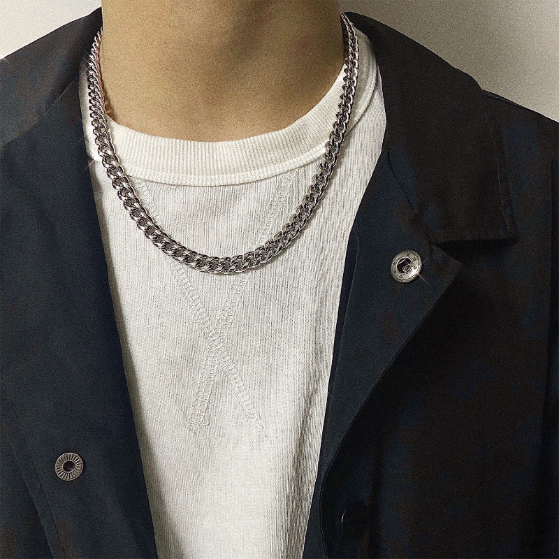 Corrente Cubana Corrente de Aço Titânio Clavícula Homens Mulheres Colar de Moda Empilhável Único