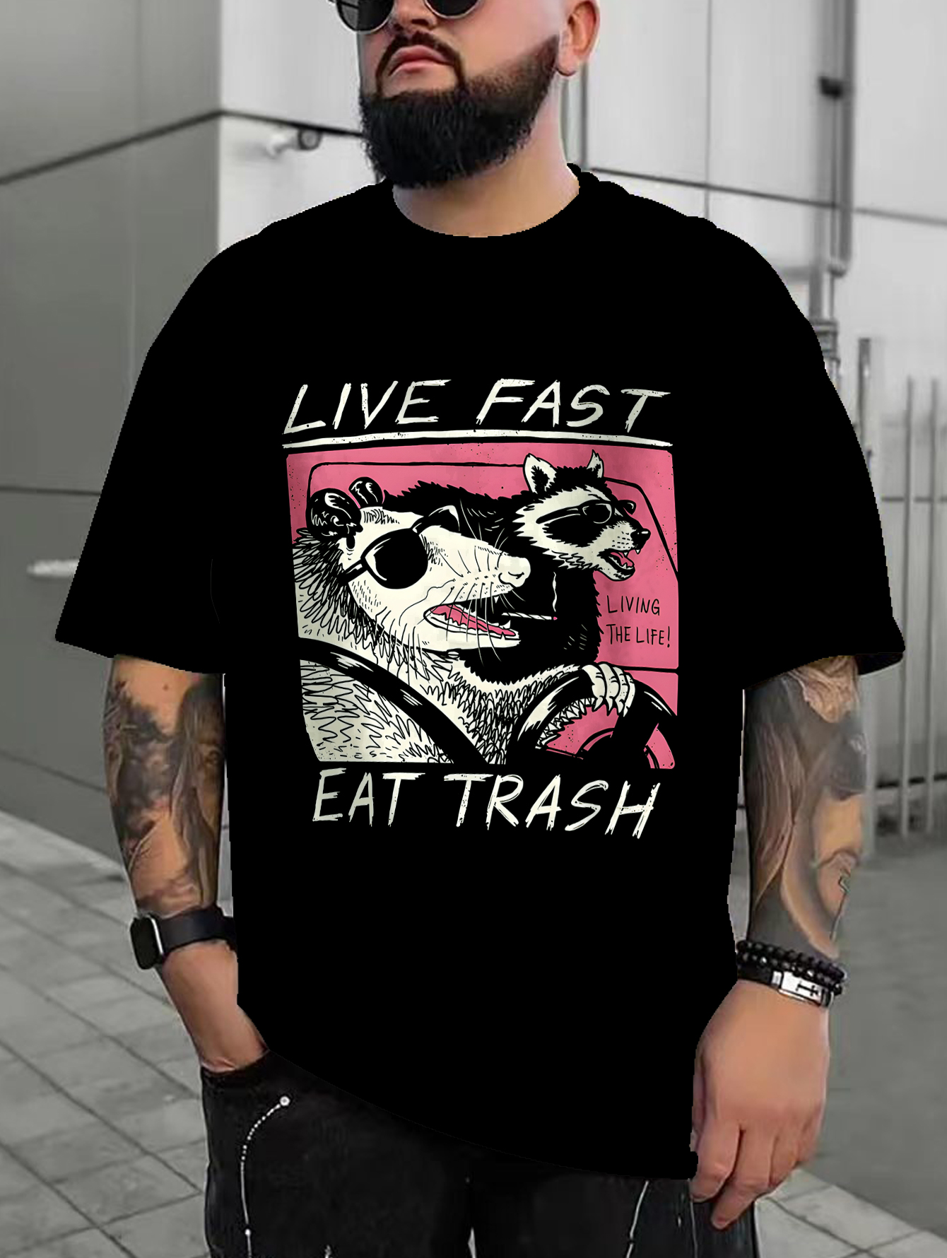 Moda Masculina Casual Solta Tamanhos Grandes Camisetas de Manga Curta de Verão, Impressão Digital 3D, Animais Peludos, Impressão de Carta Padrão de Carta Camisetas Criativas Masculinas, Camisetas Casuais de Manga Curta de Manga Média, Camisetas de Manga C