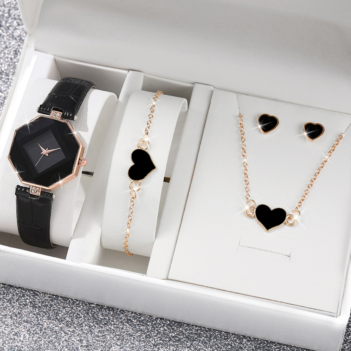 Relógio de Quartzo Fashion Diamond Ladies Belt + Conjunto de Jóias do Amor