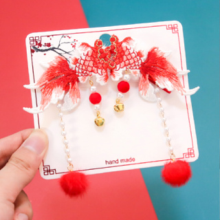 1 Menina Estilo Chinês Boa Sorte Koi Pendant Hair Ball Pair Clip Headdress