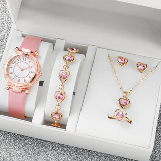Relógio de Quartzo Ladies Watch Fashion Belt + Conjunto de Jóias Love Heart Diamond