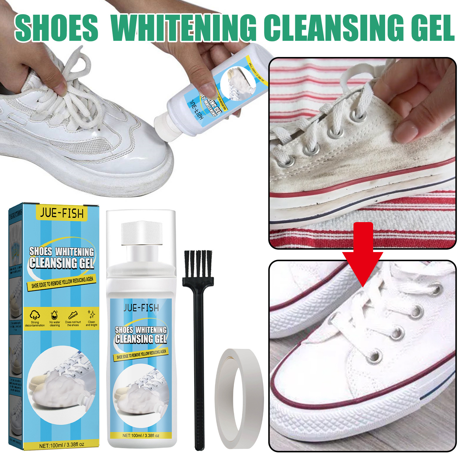 Jue Fish Little White Shoe Cleaner Sem Lavagem De Água Remover Manchas Amarelas Tênis De Desoxidação Fácil E Conveniente Agentes De Limpeza