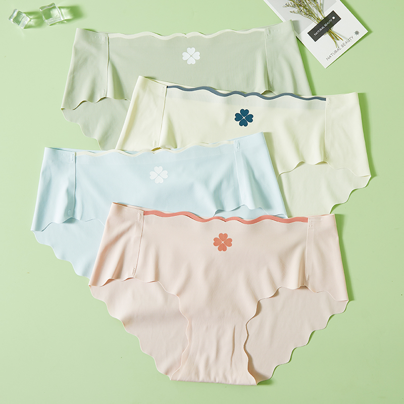 Calcinha de Quatro Folhas Clover Cintura Média Feminina Algodão Crotch Breathable Morandi Color Ladies