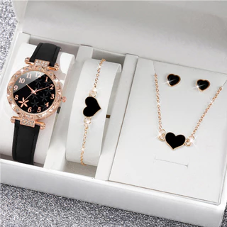 Relógio de Quartzo Fashion Diamond Flower Dial Ladies Belt + Conjunto de Jóias do Amor