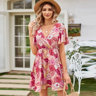 / Hot Sale Same Preço Ladies Elegante Vestido de manga curta estilo Pastoral em V