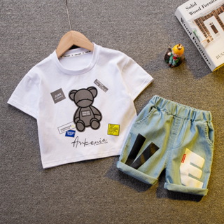 0-5 Anos Fato De Verão Menino De Manga Curta De Algodão Puro Conjunto De Calções Baby 2 Peças