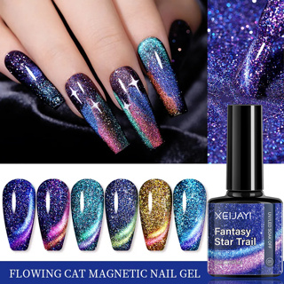 6pcs 8ml Fantasy Star Trail Magnetic Cat Eye Gel Esmalte Magnético Com Bastão-Efeito Camaleão Embebido Em Verniz De Arte De Unha Brilho De Longa Duração