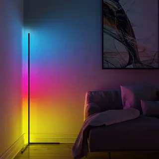 Lâmpada De Chão RGB Inteligente Com Sincronização De Música , Moderna 16 Milhões De Cores Que Mudam A Luz De Ambiente Em Pé APP & Remote Control , Modos De Bricolagem Temporizador Para Decoração De Sala De Jogos Estar
