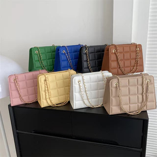 Saco Quadrado Pequeno Quadrado com Ombro Retro Xadrez Saco para Axilas Moda Sólida Cor de Corpo Cruzado