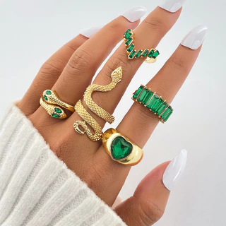 Conjunto de 5 peças Novo Estilo Retro Fashion Metal Snake Ring com Diamantes Várias Cores Disponíveis