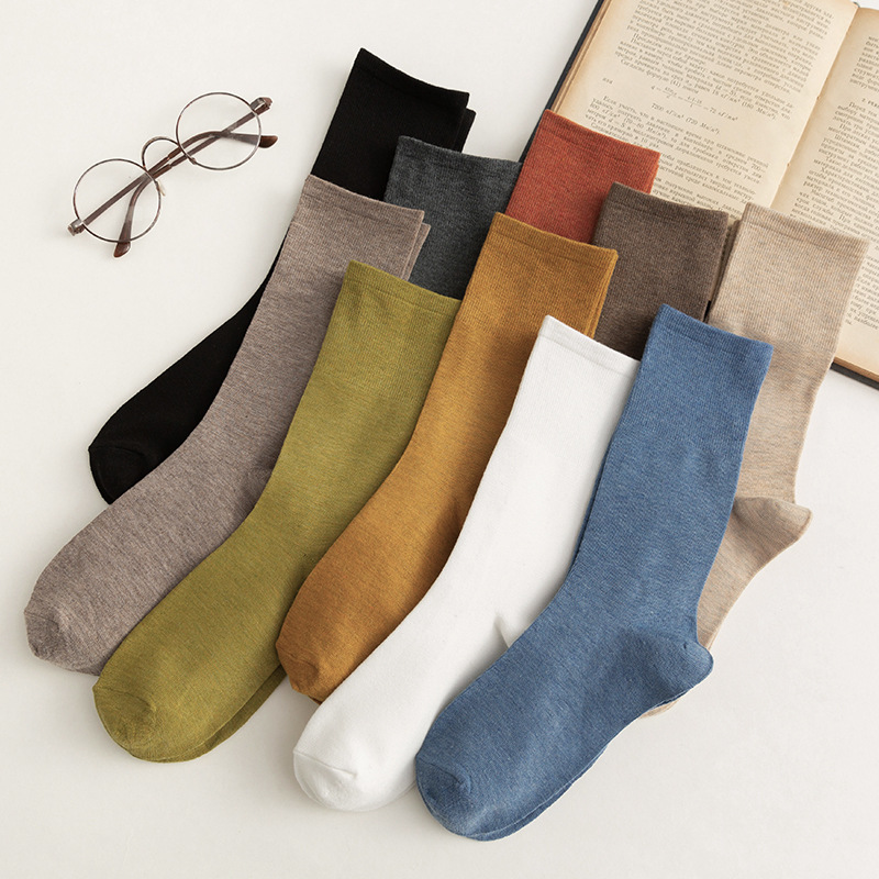 Meias Confortáveis Simples Meias de Primavera Outono Meias de Tubo Médio Meias Brancas Meias de Pilha Meias Sólidas Cor Tudo Combinado