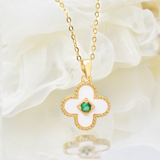 1 Pacote de Quatro Folhas de Trevo de Quatro Folhas de Zircônio Natural Fritillary Zircon Inlaid Classy Light Luxury Style Necklace Clover Pendant Clavicle Chain All @ -