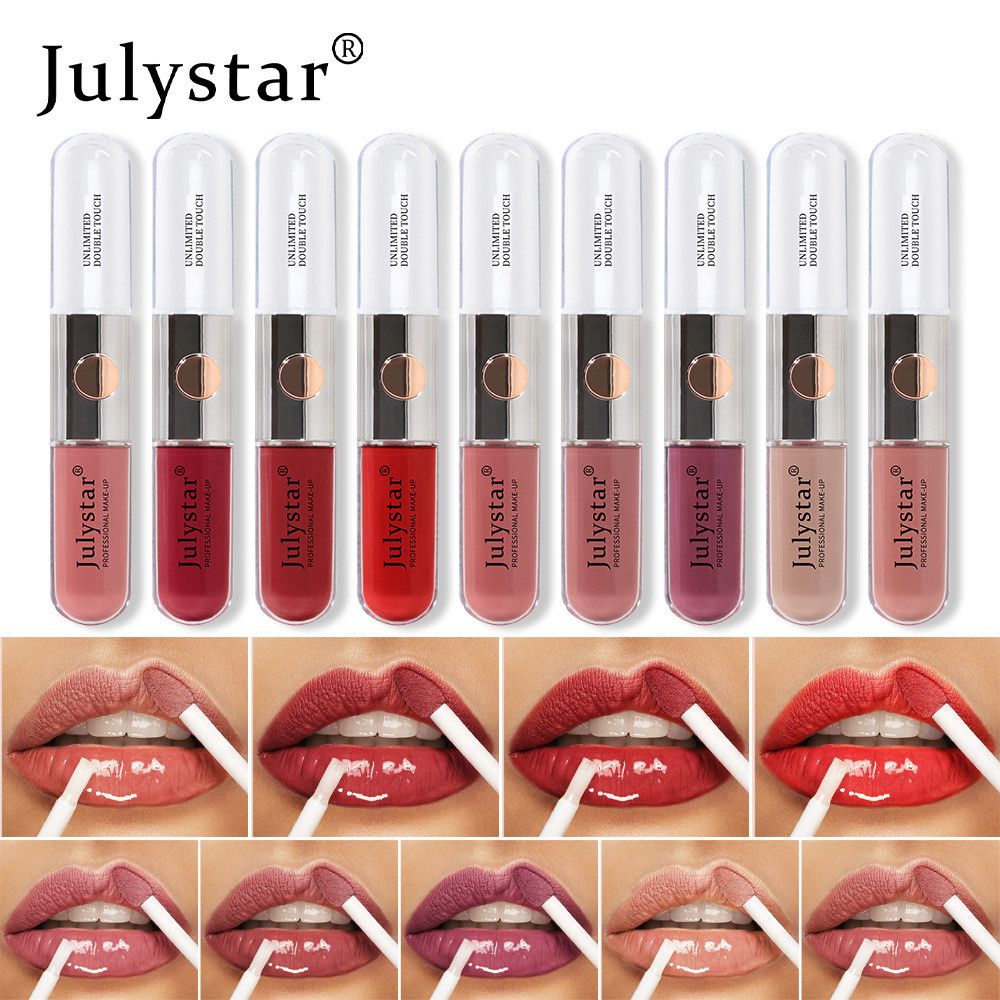 Maquiagem De Beleza Fácil De Colorir , Espelho De Cabeça Dupla Lip Glaze Não Desaparece , Cola À Água , Impermeável , Prova De Suor , Natural E Duradouro Brilho Labial Hidratante