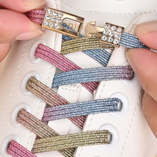 1 Par Par de sapatos sem fivela de diamante com fivela de diamante Pérola Fashion Elastic Lazy Shoelace Adequado para tênis de tênis