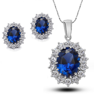 3 PCS / Set Conjunto de Brincos e Colares de Safira Diamante Piscante Moda Simples Conjunto de Brincos e Colares