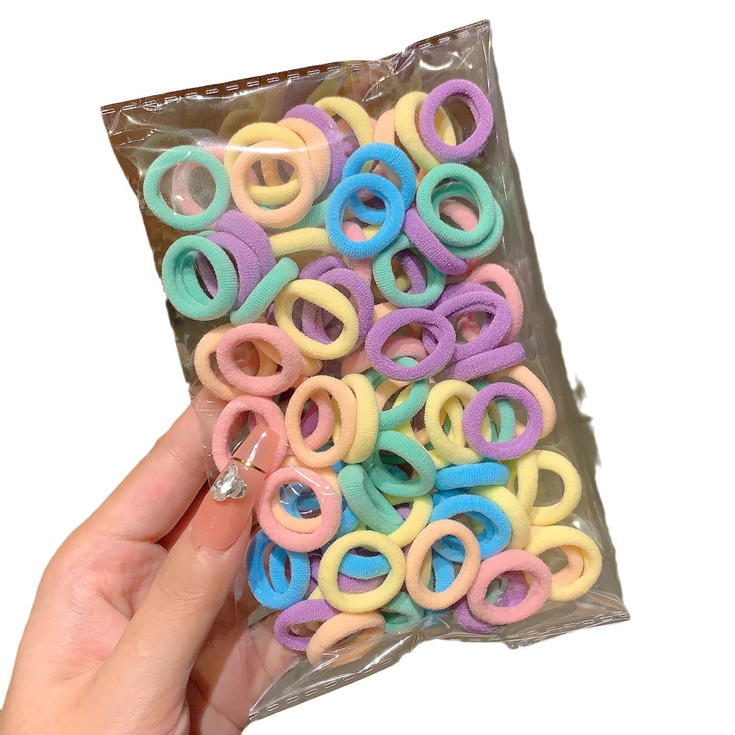 100 peças de atadura de cabelo sem costura Não machuca a faixa de borracha do cabelo Cor do doce Cor do cabelo Atadura de cabelo Fofo Cabeleireiro Simples Acessórios de atadura de cabelo