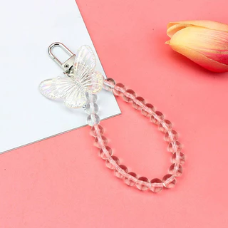 Cristal borboleta chaveiro diy jóias acessórios rosa borboleta porta fivela pingente saco transparente grânulo pingente